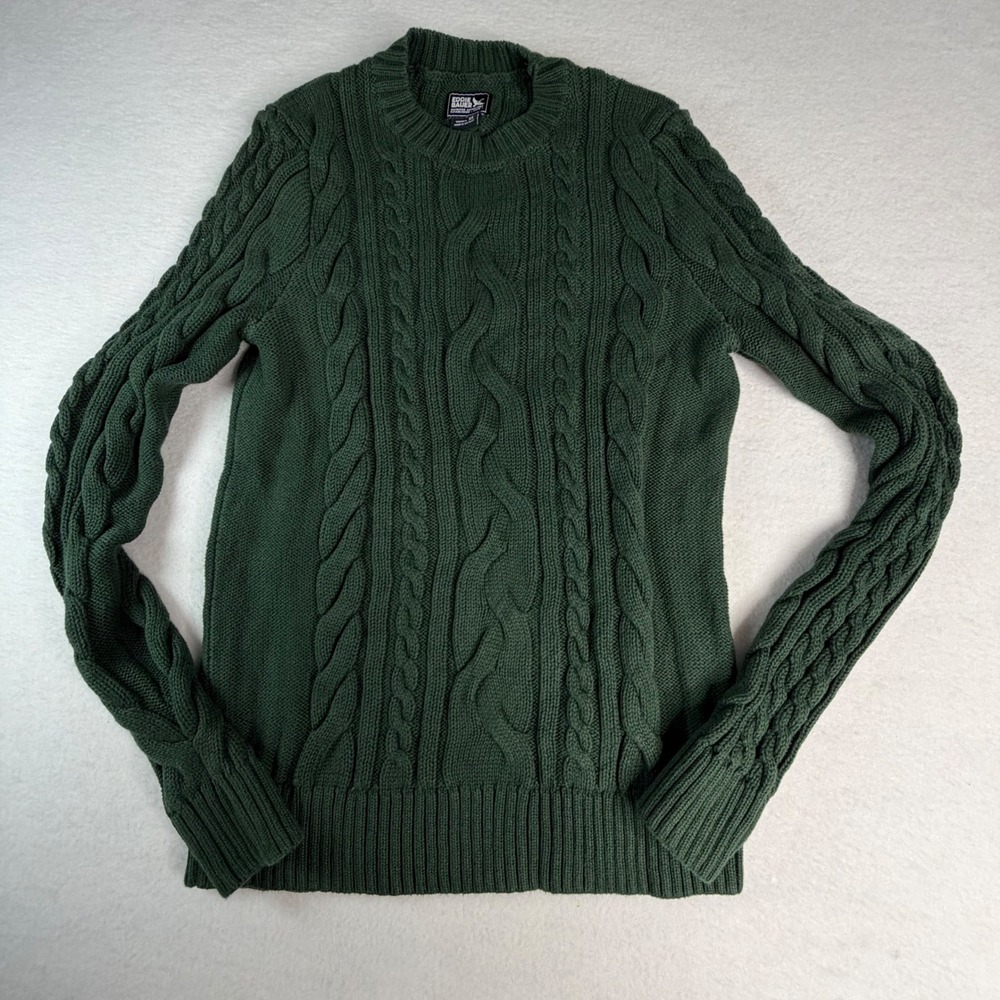 Eddie Bauer Womens XS Forest Green 100% Cotton Cable Knit Crew Neck Sweater